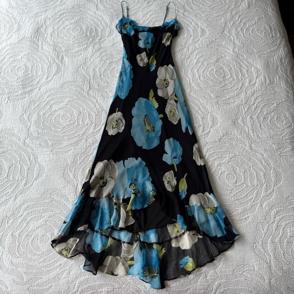 Vintage 90s Betsey Johnson Silk Floral Print Spaghetti Strap Maxi Dress - Picture 3 of 15